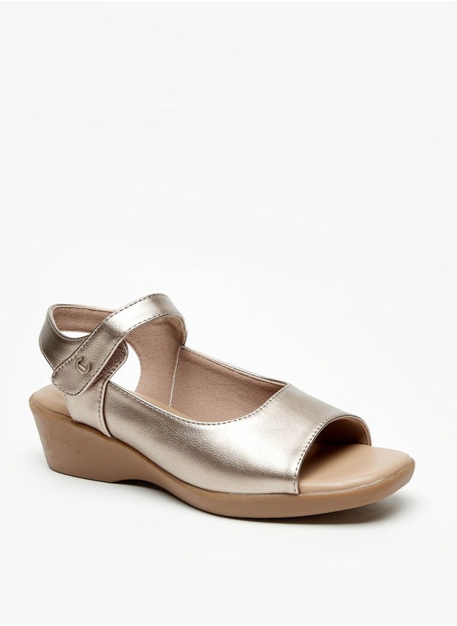 Le Confort - Women's Solid Wedge Heel Sandals with Hook and Loop Closure - Image 1