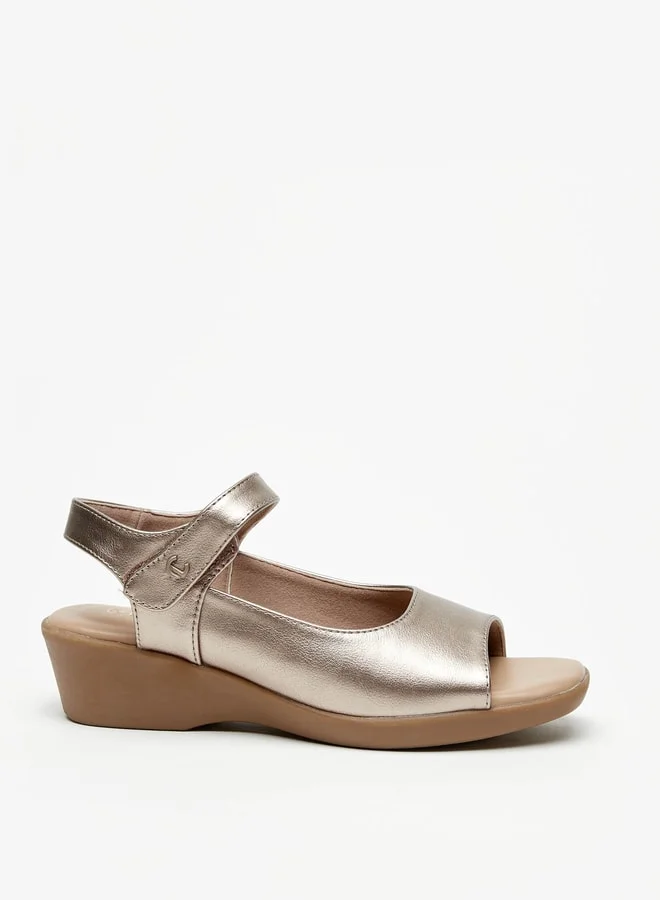 Le Confort Women's Solid Wedge Heel Sandals with Hook and Loop Closure