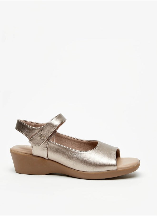 Le Confort - Women's Solid Wedge Heel Sandals with Hook and Loop Closure - Image 1