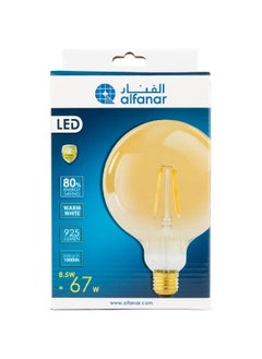 AL FANAR 8.5W 925 Lumen Energy Saving Filament Globe LED Bulb Warm White 10 x 6 x 6 cm LEDT-FK8WG2200K  - Image 2