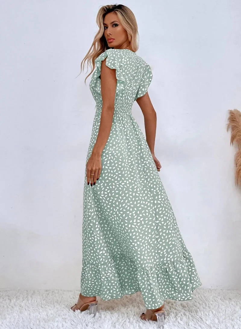 يونيكي Green Floral Print Flutter Sleeve Maxi Dress