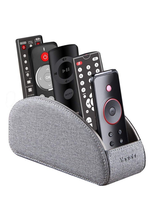 YAPISHI - Tv Remote Control Holder With 5 Compartments,Pu Leather Remote Caddy/Box/Tray Bedside Table Desk Storage Organizer For Dvd, Blu-Ray, Media Player, Heater Controllers And Cosmetics Office Supplies - Image 1