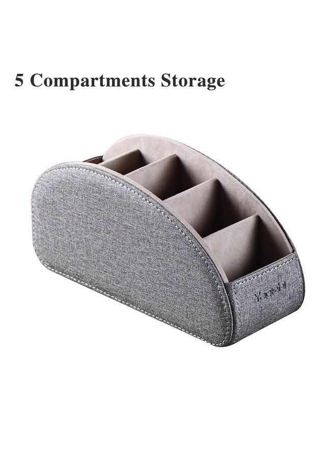 YAPISHI - Tv Remote Control Holder With 5 Compartments,Pu Leather Remote Caddy/Box/Tray Bedside Table Desk Storage Organizer For Dvd, Blu-Ray, Media Player, Heater Controllers And Cosmetics Office Supplies - Image 1