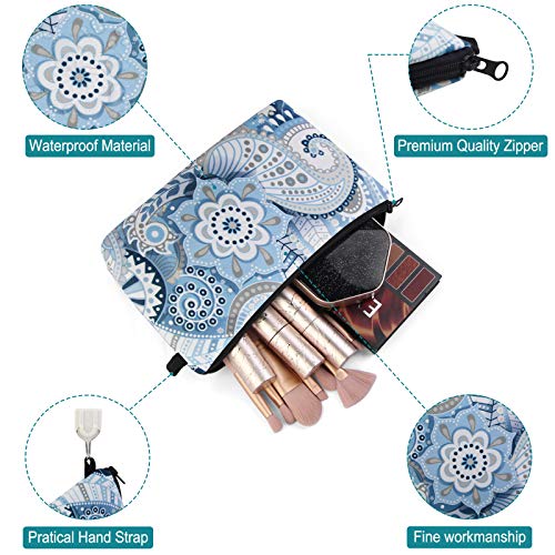 MAGEFY Makeup Bags for Women, Portable Travel Cosmetic Bag with Black Zipper Pouch Waterproof Makeup Pouch Multifunctional Small Bag for Women (1 pack, blue flower 0175) - Image 3