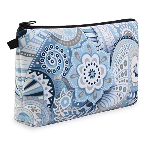 MAGEFY Makeup Bags for Women, Portable Travel Cosmetic Bag with Black Zipper Pouch Waterproof Makeup Pouch Multifunctional Small Bag for Women (1 pack, blue flower 0175) - Image 1