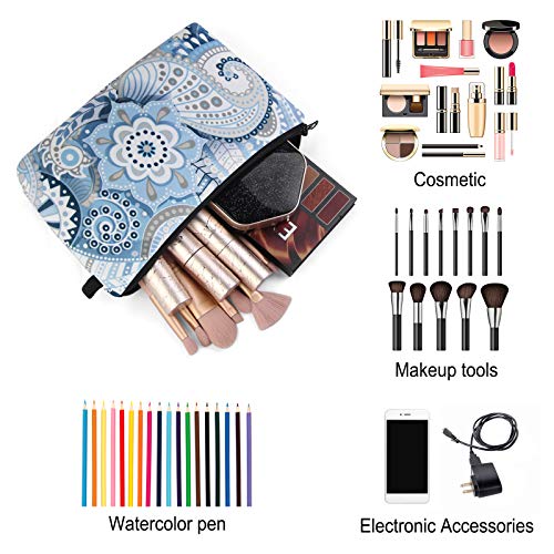 MAGEFY Makeup Bags for Women, Portable Travel Cosmetic Bag with Black Zipper Pouch Waterproof Makeup Pouch Multifunctional Small Bag for Women (1 pack, blue flower 0175) - Image 5