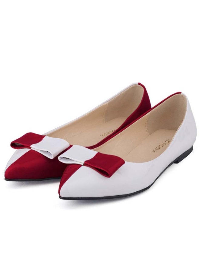 Loquat Versatile two-tone flats with white and red color-blocking pointed-toe women's single shoes 1cm - Image 1