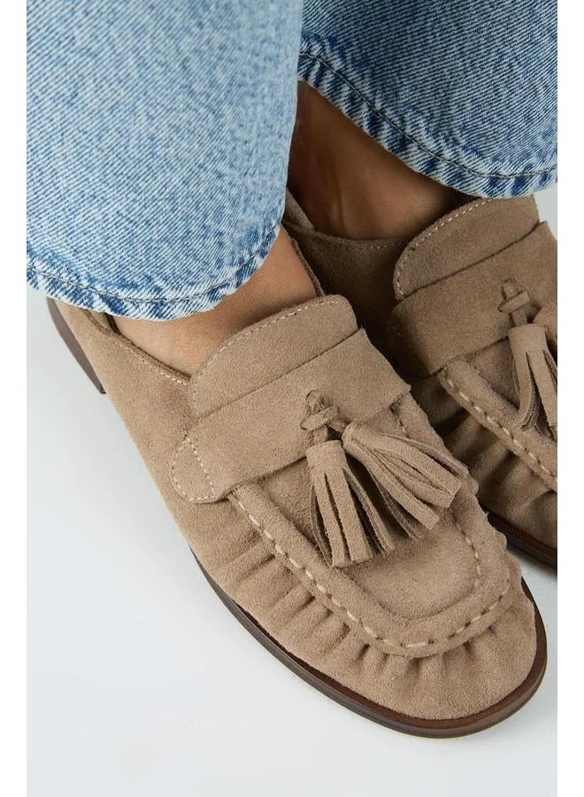 Manijero  Mayra Women's Genuine Leather Pleated Tassel Loafer Beige Shoe. for Women | Best Price UAE
