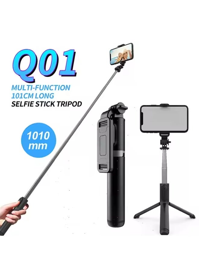 Multi-Function Wireless Bluetooth Selfie Stick with Remote Shutter – Foldable, Extendable Tripod Stand & Handheld Monopod – Lightweight 3-in-1 Selfie Stick with Phone Holder for Smartphones (500g)