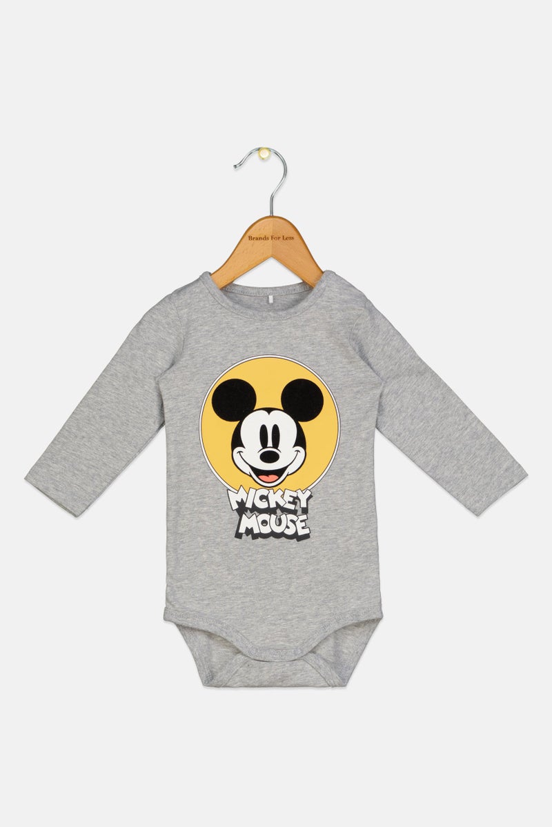 NAME IT Toddlers Boy Mickey Mouse Bodysuit, Grey - Image 1