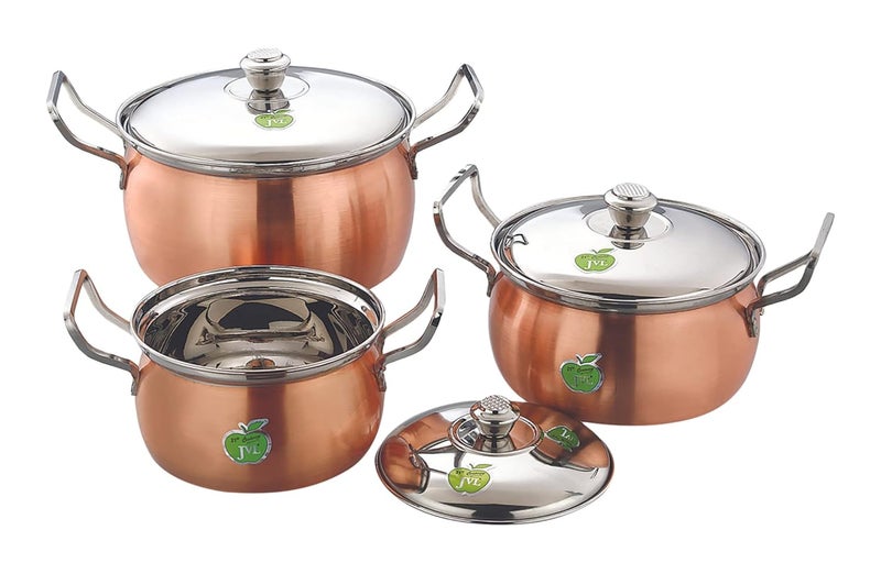JVL وعاء طهي من الفولاذ المقاوم للصدأ مع غطاء ومقبض مجموعة 850 1300 2200 مل 3 قطع من النحاس الكامل للطهي مجموعة وعاء الطهي للمطبخ - Image 1