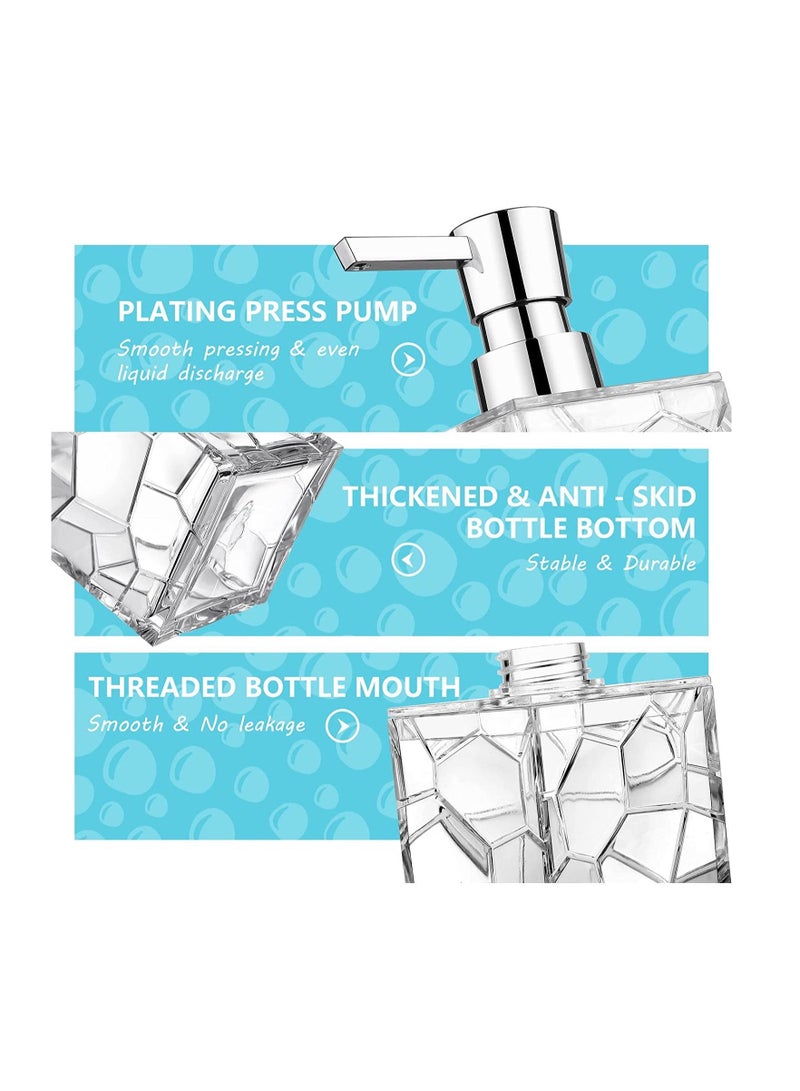 Y&D Acrylic Soap Dispenser, 11Oz Refillable Wash Hand Liquid Dish Detergent Shampoo Lotion Dispenser Bottle with Pump, Polygonal Transparent Clear and Elegant Bathroom Decor for Bathroom, Kitchen Sink - Image 3