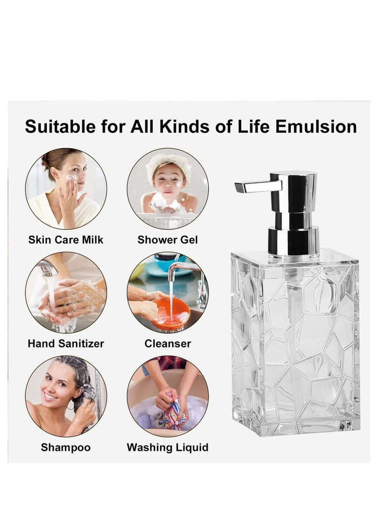 Y&D Acrylic Soap Dispenser, 11Oz Refillable Wash Hand Liquid Dish Detergent Shampoo Lotion Dispenser Bottle with Pump, Polygonal Transparent Clear and Elegant Bathroom Decor for Bathroom, Kitchen Sink - Image 2