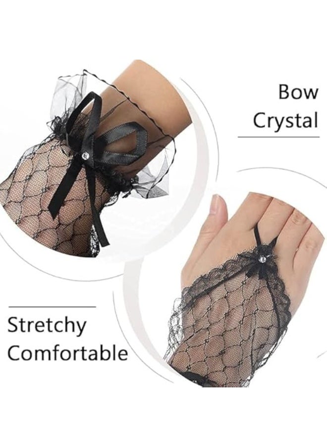 1 زوج من قفازات الدانتل ، قفازات شبكة الأسماك السوداء ، قفاز زفاف الدانتل الأسود ، تصميم الدانتل الرجعي ، ناعم وسلس ، للزفاف ، الخطوبة ، الحزب ، حفل الرفيع - Image 4