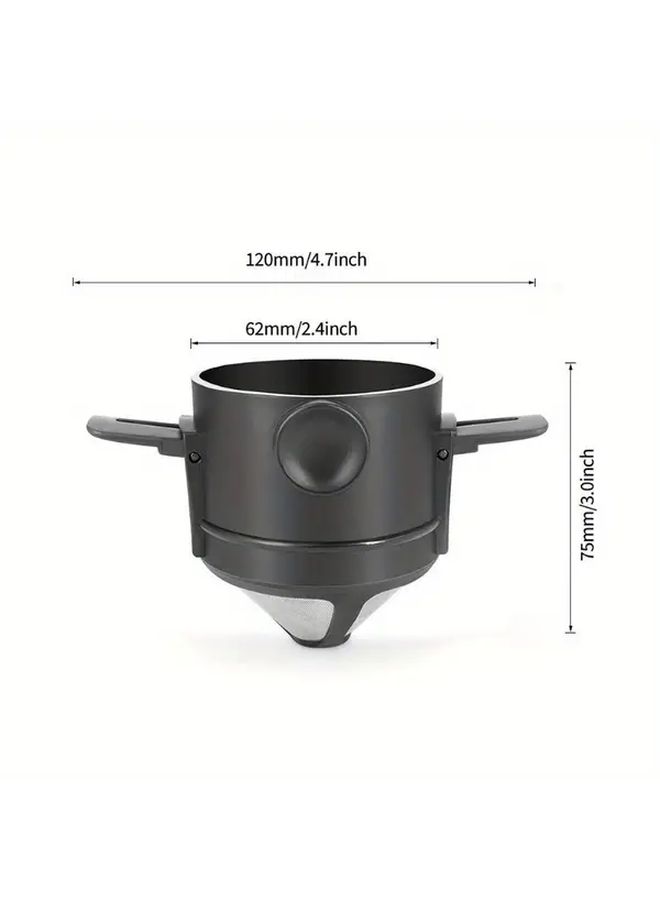Black Stainless Steel Reusable Coffee Filter Portable Folding Dripper For Travel Camping Office - Image 3