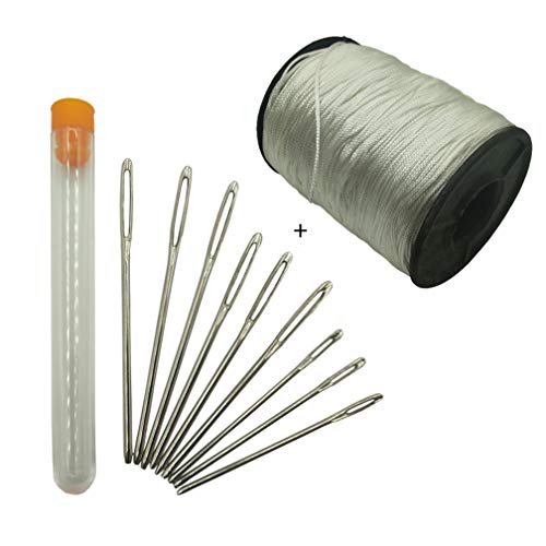 Vtete 9 Pieces Large-Eye Blunt Needles + 1 X Roll of 150 Yards 1.0 Lift Shade Cord - 3 Different Sizes Steel Yarn Knitting Sewing Needles with White Shade Blinds Pull String Rope - Image 1