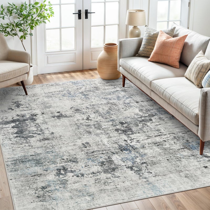 Soalmost Abstract Rug 5x7 Machine Washable Area Indoor Grey Low Pile Non-Slip Foldable Thin Accent Rugs for Bedroom Living Room Dining Room - Image 1
