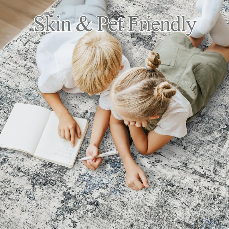 Soalmost Abstract Rug 5x7 Machine Washable Area Indoor Grey Low Pile Non-Slip Foldable Thin Accent Rugs for Bedroom Living Room Dining Room - Image 4