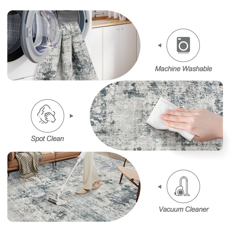 Soalmost Abstract Rug 5x7 Machine Washable Area Indoor Grey Low Pile Non-Slip Foldable Thin Accent Rugs for Bedroom Living Room Dining Room - Image 5