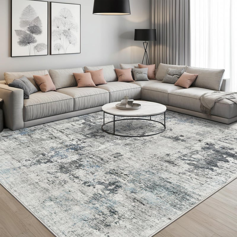 Soalmost Abstract Rug 5x7 Machine Washable Area Indoor Grey Low Pile Non-Slip Foldable Thin Accent Rugs for Bedroom Living Room Dining Room - Image 2
