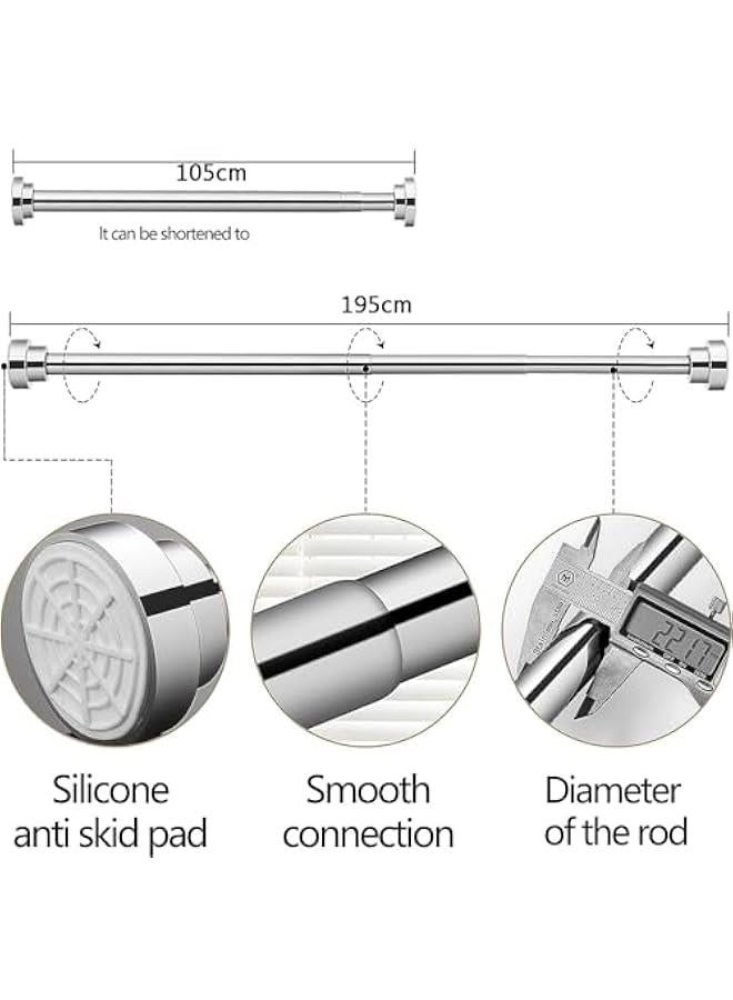 HOOKOR Tension Shower Rods, 105-195cm Never Rust + Non-Fall Down, 304 Stainless Steel,Super-Large Non-Slip Plate Spring Shower Curtain Rods Use Bathroom Kitchen Home Never Collapse No Drill - Image 5