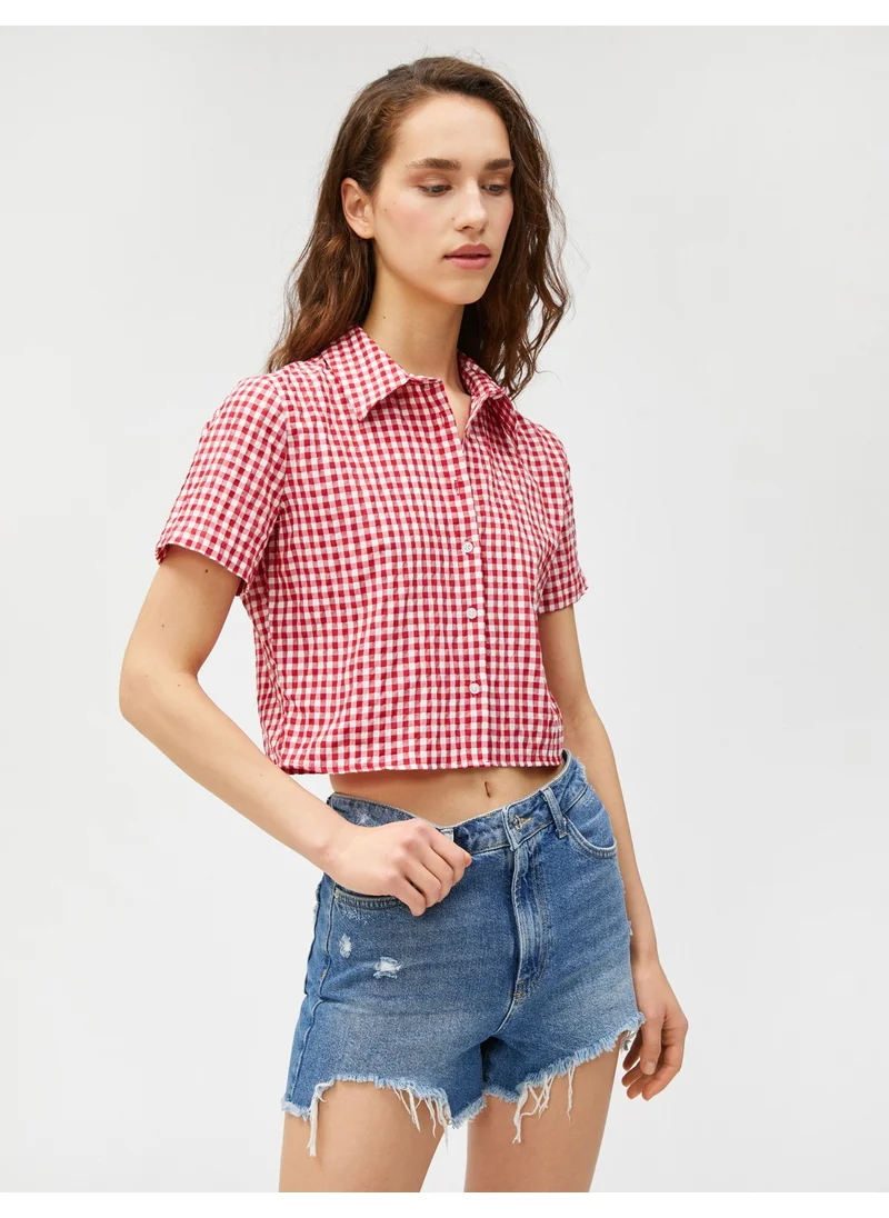 كوتون Crop Shirt Checked Short Sleeve Buttoned