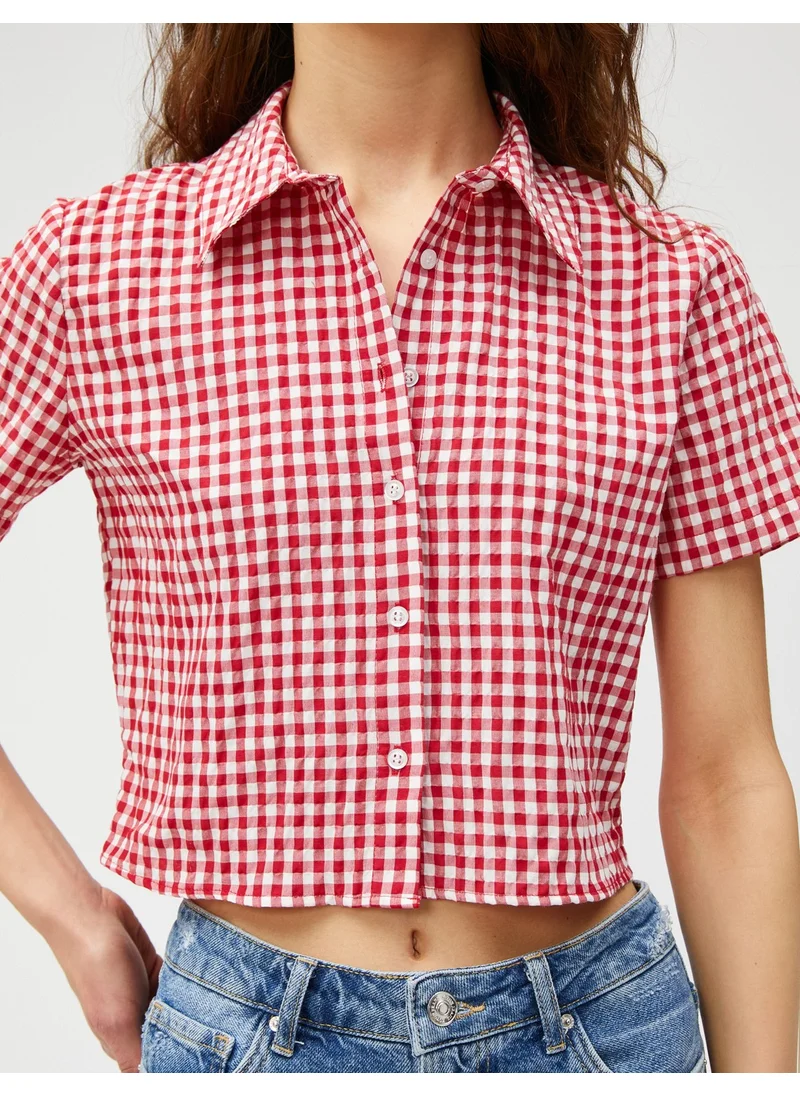 كوتون Crop Shirt Checked Short Sleeve Buttoned
