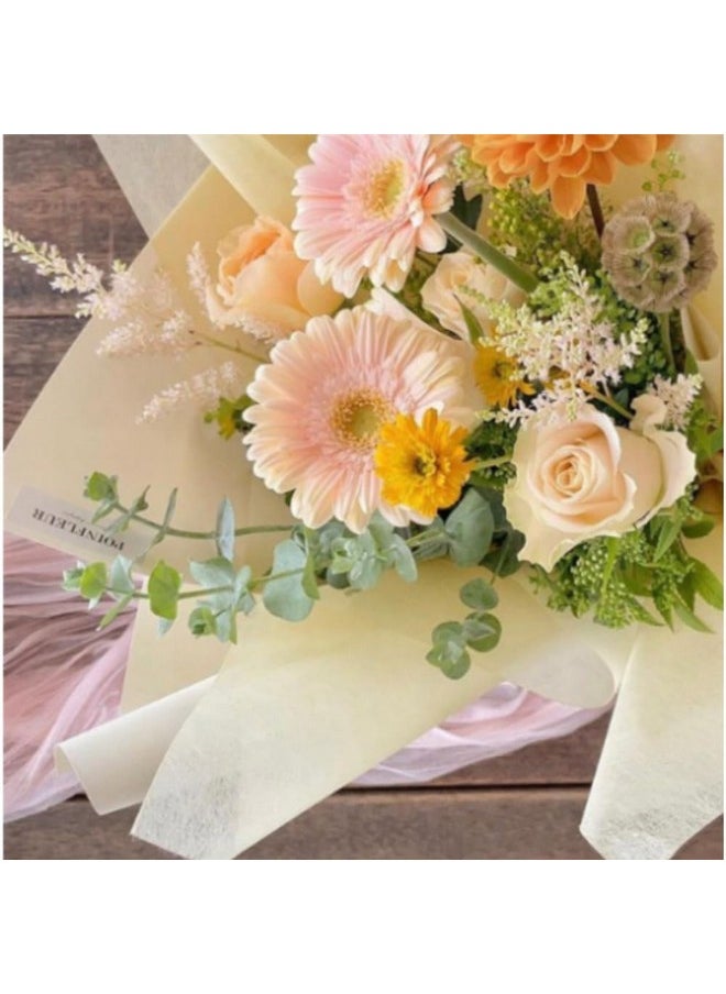 OUKEYI - 40 Sheets Korean Of Cotton Wrapping Flower Paper Non-Woven Floral Wrapping Paper, Waterproof Pleated Withdrawable Flower Bouquet Lining Paper Gift Packaging Paper (Fresh Rice) - Image 1