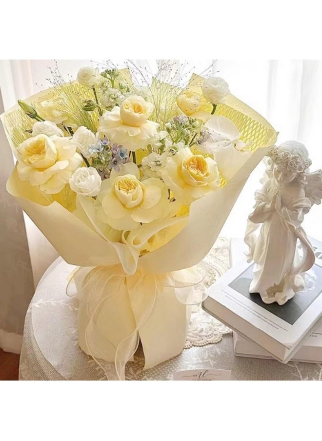 OUKEYI - 40 Sheets Korean Of Cotton Wrapping Flower Paper Non-Woven Floral Wrapping Paper, Waterproof Pleated Withdrawable Flower Bouquet Lining Paper Gift Packaging Paper (Fresh Rice) - Image 1