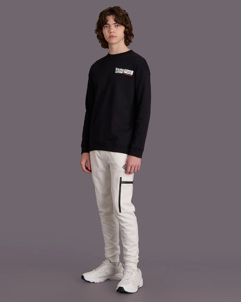 REDTAG Senior Boys Black Tricks  Over Size Sweatshirt
