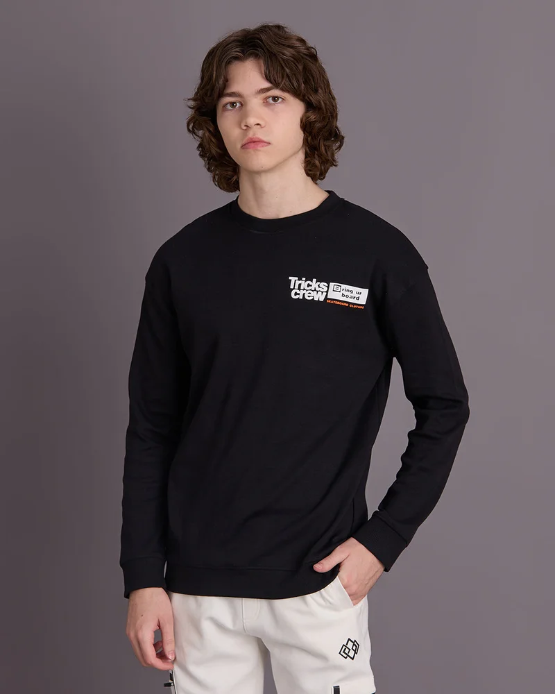 REDTAG Senior Boys Black Tricks  Over Size Sweatshirt
