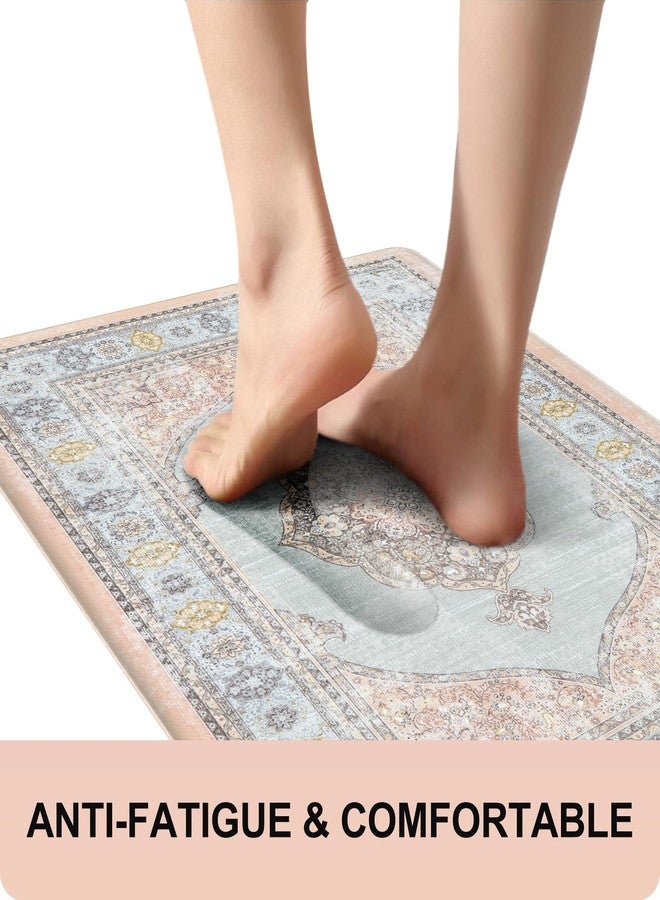 Collive Boho Kitchen Mat 2PCS Cushioned Kitchen Mats for Floor, Anti-Fatigue Mat Waterproof Kitchen Rug Set of 2 Non-Skid Comfort Standing Mat for Kitchen, Office, Sink, Laundry, 17"x30"+17"x47"(Pink) - Image 2