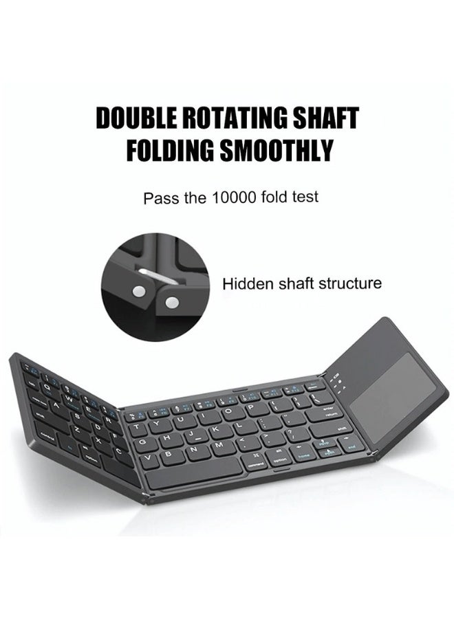 Digitplus Arabic & English Foldable Bluetooth Keyboard, Portable Full Size Folding Keyboard with Large Touchpad, Numeric Keypad, PU Leather, Wireless TravelKeyboard - Image 1