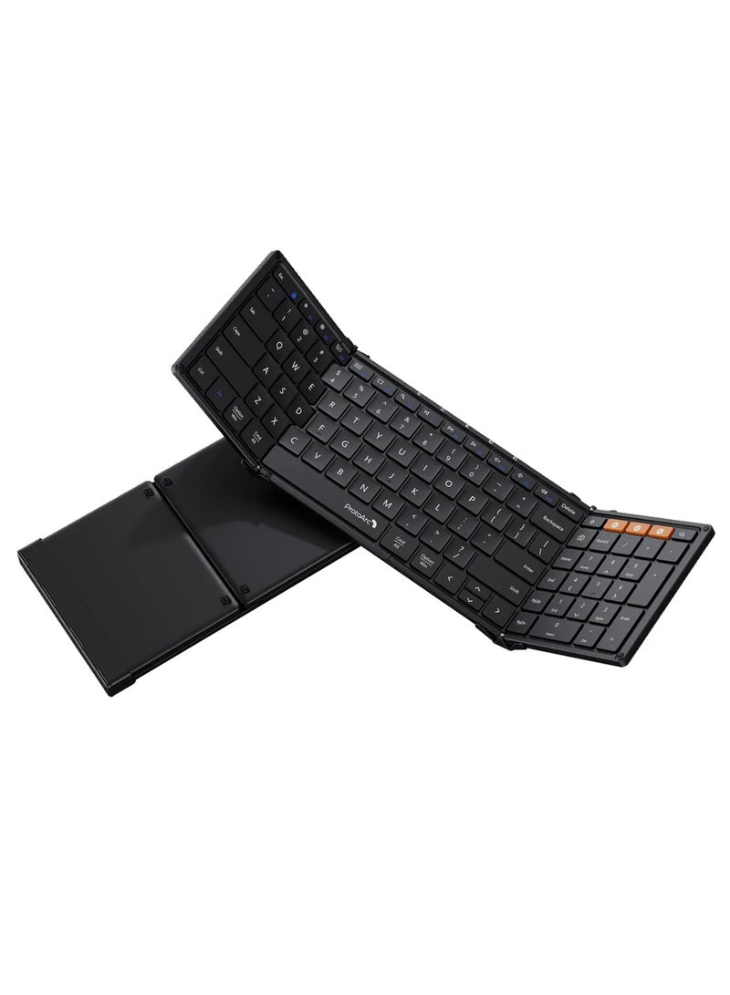 Digitplus Arabic & English Foldable Bluetooth Keyboard, Portable Full Size Folding Keyboard with Large Touchpad, Numeric Keypad, PU Leather, Wireless TravelKeyboard - Image 3
