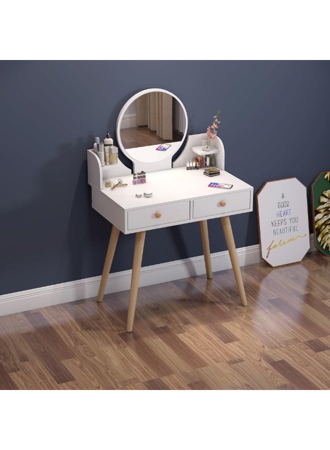 ACPLAY Makeup Vanity Table with Mirror and 2 Drawers, White Compact Dressing Table for Bedroom & Small Spaces, Modern Vanity Desk for Women & Girls - Image 3