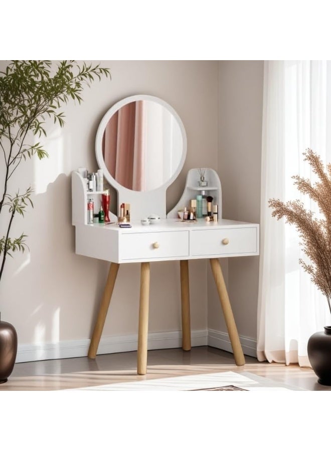 ACPLAY Makeup Vanity Table with Mirror and 2 Drawers, White Compact Dressing Table for Bedroom & Small Spaces, Modern Vanity Desk for Women & Girls - Image 4