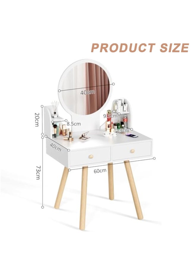 ACPLAY Makeup Vanity Table with Mirror and 2 Drawers, White Compact Dressing Table for Bedroom & Small Spaces, Modern Vanity Desk for Women & Girls - Image 2
