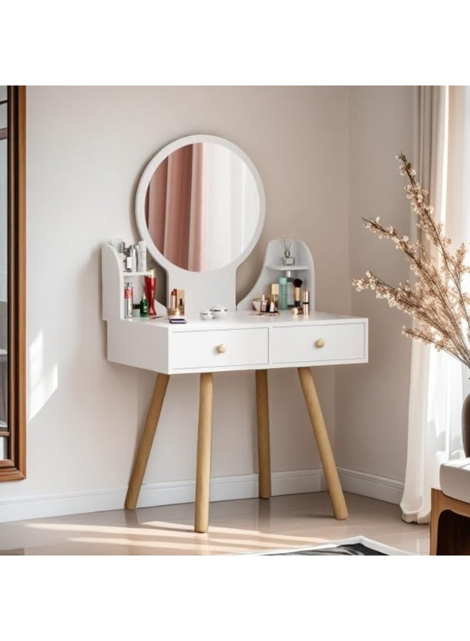 ACPLAY Makeup Vanity Table with Mirror and 2 Drawers, White Compact Dressing Table for Bedroom & Small Spaces, Modern Vanity Desk for Women & Girls - Image 5