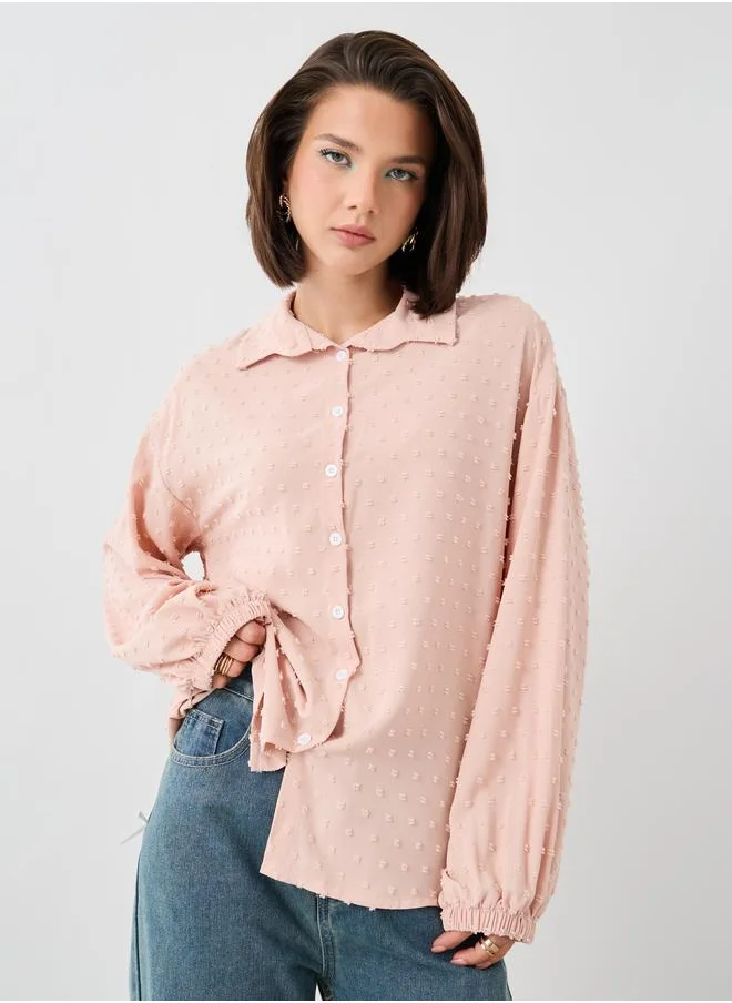 تايك تو Take Two Textured Balloon Sleeve Buttoned Shirt