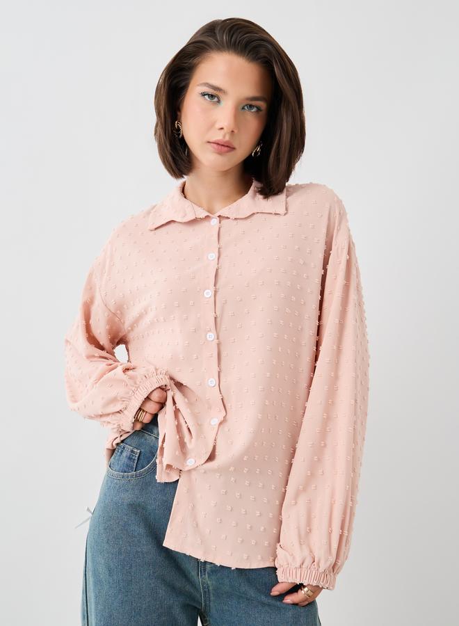 تايك تو قميص بأزرار وأكمام بالون منقوش - Image 1