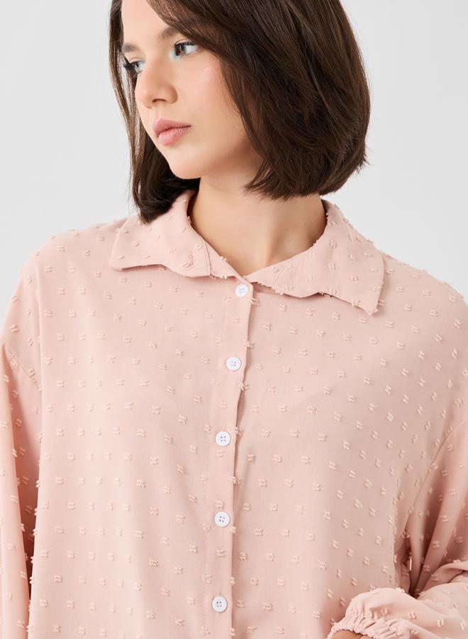 تايك تو قميص بأزرار وأكمام بالون منقوش - Image 4