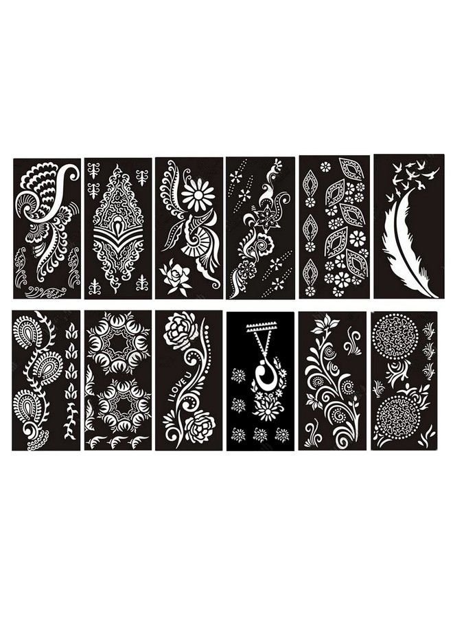 ivana's مجموعة قوالب وشم الحناء من هينا لليد والجسم والأصابع والوجه، تصميم وشم مؤقت من هينا آرت للأطفال والبنات والنساء، Db03 باللون الأسود مقاس M (Cdb03) - Image 2