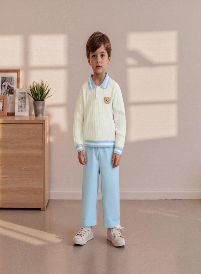 Giraropa Toddler Baby Boy Clothes Bear Embroidery Sweater Sweatshirt Long Sleeve Sweatsuit 2Pcs Pant Set Fall Winter Outfits (Blue, 18-24 Months) - Image 3