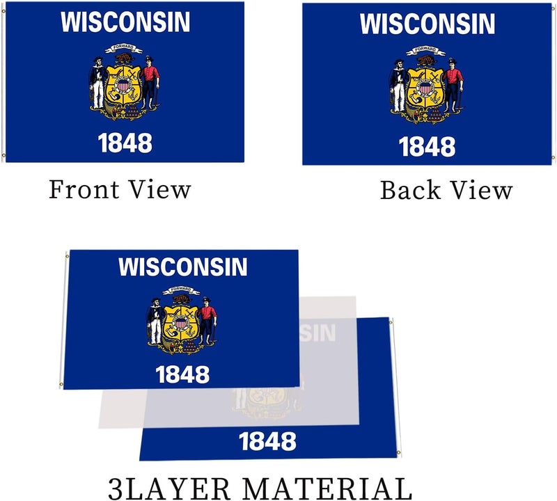 ARSOF Wisconsin State Flag 3x5 Outdoor Double Sided State of Wisconsin Flag Heavy Duty Vivid Colors Wisconsin WI State Flag Banner 3 Ply with Durable Canvas Header and 2 Brass Grommets - Image 3