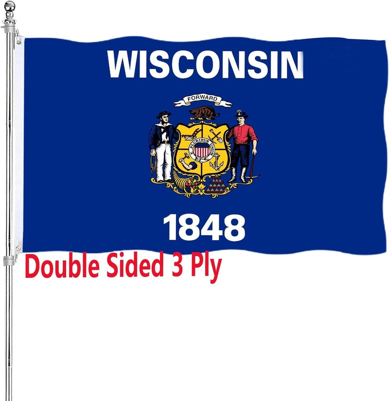 ARSOF Wisconsin State Flag 3x5 Outdoor Double Sided State of Wisconsin Flag Heavy Duty Vivid Colors Wisconsin WI State Flag Banner 3 Ply with Durable Canvas Header and 2 Brass Grommets - Image 1