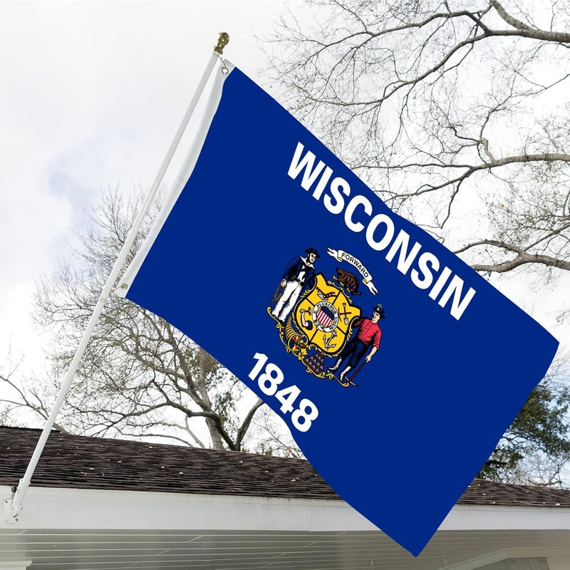 ARSOF Wisconsin State Flag 3x5 Outdoor Double Sided State of Wisconsin Flag Heavy Duty Vivid Colors Wisconsin WI State Flag Banner 3 Ply with Durable Canvas Header and 2 Brass Grommets - Image 2