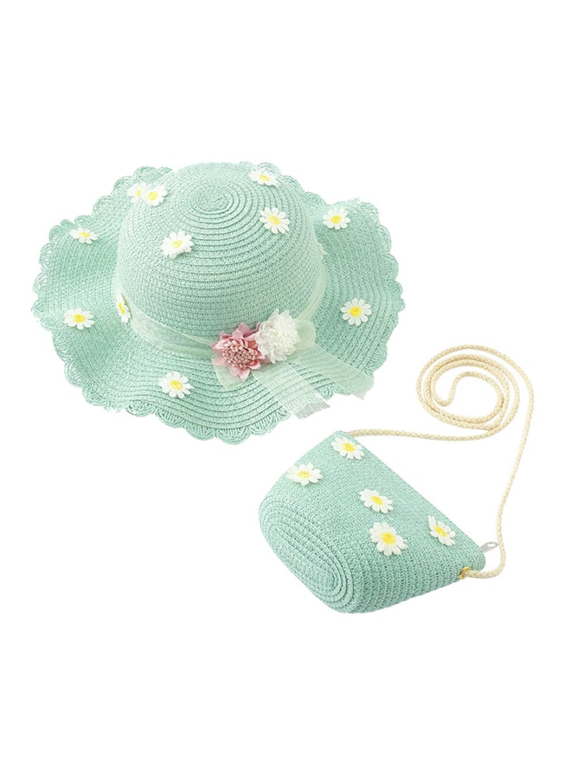 Excefore Girls Sun Hat with Shoulder Bag Set, Large Brim Flower Beach Summer Hat Straw Purse Beach Bag Cute Flower Summer Beach Cap  - Image 1