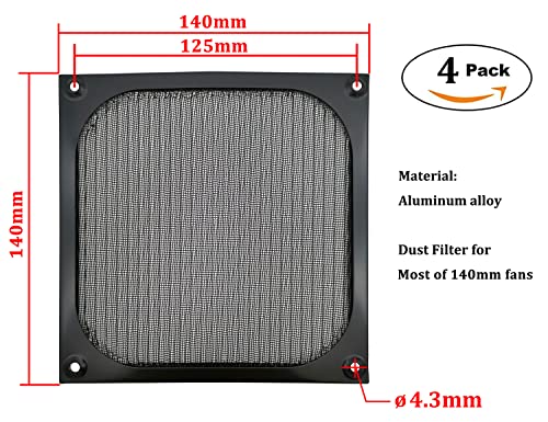 IMSurQltyPrise 140mm Desktop Computer Case Fan Dust Filter Grills Dustproof Case Cover with Screws, Aluminum Frame Ultra Fine Stainelss Steel Mesh, Black Color - 4 Pack - Image 2