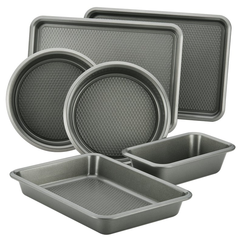 Ayesha Ayesha Curry Nonstick Bakeware Set with Nonstick Bread Pan Cookie Sheet Baking Pan Baking Sheet and Cake Pans  6 Piece SIlver