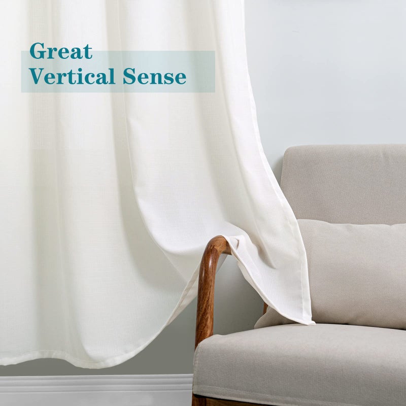 BGment Cream Semi Sheer Curtains 72 inches Long for Bedroom, Natural Linen Look Grommet Light Filtering Textured Privacy Sheer Curtains for Living Room, 2 Panels (Each 52 x 72 Inch, Ivory Cream) - Image 5